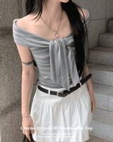[🖤MD PICK] シネマストライプタイオフショルダートップ (Gray)
