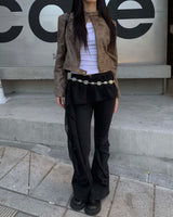 Shirring dark denim boots cut pants