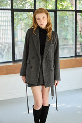 CLASSY HERRINGBONE WOOL JACKET / CHARCOAL