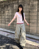 Liqu Panel Curved Wide Cargo Pants
