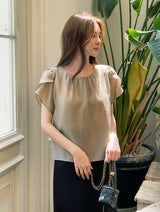 Muse Round Neck Shirred Tulip Blouse