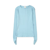 Ribbed long sleeves shirring tee_blue
