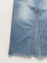ディープスリット コットン ロング デニム スカート (Light Wash)