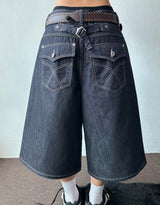 Sticky Stitch Back Cinch Denim Bermuda Shorts 2color