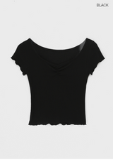 [MADE] Bellini Shirring V-Neck Short Sleeve Tee