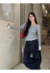 Pocket Layered Round Long Sleeve T-Shirt