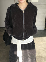Acorn Velvet Crop Hoodie (3c)