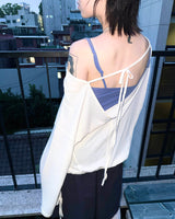 (3color) Ribbon Deep Slit Loose Fit Summer Long Sleeve Tee