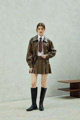 MOLLY LEATHER PLEATS SKIRT PANTS / BROWN