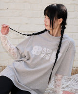 レースフラワーTシャツ - グレー