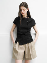 (BL-4316)WRINKLE SHIRRING BLOUSE