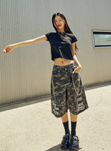 (W) Who love クロップド半袖Tシャツ