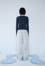 BUTTON RIBBED CARDIGAN NAVY