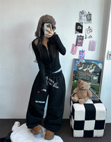 ハートタトゥー💕🖤ピンタックワイドパラシュートジョガーパンツ 🤍🖤🩷3カラー
