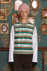 STRIPE CROCHET KNIT VEST / GREEN