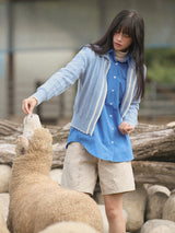 Wavy Collar Cable Merino Cardigan (Light Blue)