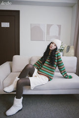Tree Stripe V-neck Long Sleeve Knitwear
