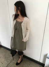 リリネ リボン シャーリング カプリレギンスパンツ
