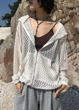 パンチングニットフードジップアップ