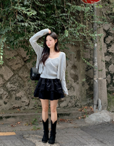 #Lace Tiered Mini Skirt (2color)