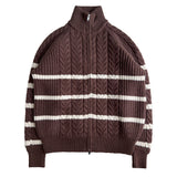 [UNISEX/Overfit] Crown hachi color combination striped high neck two-way zip-up (3 colors)