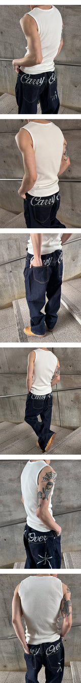 [Unisex] ダメージウォッシングスリーブレス(4color)