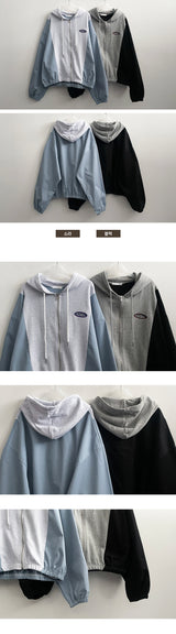 Ichi Patch Embroidery Boxy Color Hooded Jumper