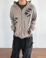 Broken Knit Hooded Zip-Up