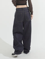 Overfit Maxi-legnth Pintuck Wide Raw Denim Pants