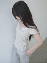 レースストライプTシャツ