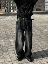 オファードワイドディテールのデニムパンツ