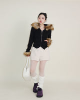 デッカウルフジョットフード付きファーニットジップアップジャケット (Wool Jacket)