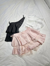 1196. Satin ribbon lace cancan mini sk (3color)