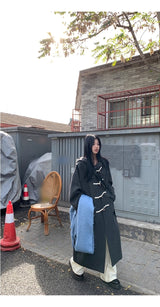 wool charcoal quilting toggle hooded long coat