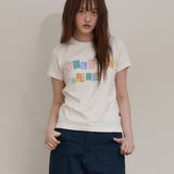 MELLOW DREAM Check Letter Half T-shirt