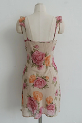 VINTAGE ROSE RUFFLE-STRAP MINI DRESS