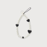 Pearly Hearts Phone Strap, Black
