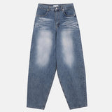Drain embossed washed balloon denim pants