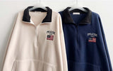 American Flag Coloring Fleece Semi-Zipup Anorak Sweatshirt