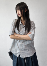 Cake Check Button Collar Short Sleeve Shirt 2 COLORS