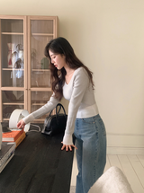 Bicolor U-neck Slim Crop Knit (3color)