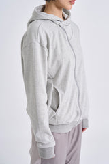 City stripe unbalance hood zip-up