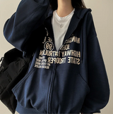 Lantic Lettering Boxy Fit Two Way Hooded Zip-Up