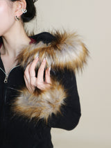 デッカウルフジョットフード付きファーニットジップアップジャケット (Wool Jacket)