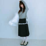 ribbon pleated skirt (black)