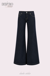 Dark deep long denim flare jeans
