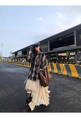 Beige Chiffon Unbalanced Long Skirt