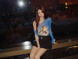 Unbalanced butterfly shirring blouse
