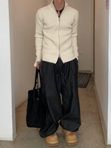 Rib Line Muscle Fit Zip-Up Knit
