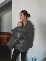 Touk glossy puffer hood padding